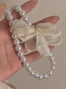 Nooxian 1 件时尚珍珠项链，法式浪漫珍珠花项链 - 送给女朋友或妻子的绝佳礼物 - 白色 - 查看 6