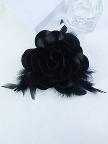 20cm 2025 Autumn/Winter Elegant Satin Rose Flower Feather Brooch, Fashion Clothing/Shoe/Bag/Hat Accessory, Versatile Design - Roses - View 20