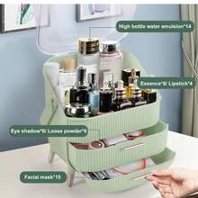 Women's Cosmetics Storage Box, Desktop Display Cosmetic Box With Handle, Lid And Drawer, Bathroom And Dressing Table Cosmetic Storage Container - 淺綠 - 查看 4
