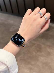 1件裝女款奢華玫瑰金多色寶石鑲嵌錶帶，適用於 49mm 46mm 45mm 44mm 42mm 41mm 40mm 38mm，迷人玫瑰金金屬錶帶，鑲嵌閃亮水鑽，時尚珠寶風格，兼容 Series 12 11 10 9 8 7 6 5 4 3 2 1 Ultra 4/3/2/1 - 玫瑰金 - 查看 3
