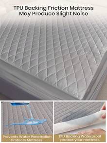 1pc Waterproof Fitted Sheet, Bedding, Skin-Friendly Mattress Cover, Christmas Decorations, Halloween Decor, Fall Decor, Soft And Comfortable Bedding For Bedroom, For All Seasons, 11.8 Inch Deep Pocket Cooling Breathable Quilted Square Lattice Fitted Sheet, For Queen King Twin All Size, Solid Color Mattress Protective Cover, Dustproof, Comfortable And Machine Washable
