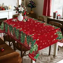 1pc Christmas Tree Rectangle Tablecloth, Washable Polyester Table Cover With Farmhouse Winter Christmas Pine Branches And Ornament Decor, Suitable For Holiday Celebration, Winter And Christmas Theme Party, Living Room, Kitchen, Dining Table, Patio, Picnic, Indoor And Outdoor Home Decor - White - View 7