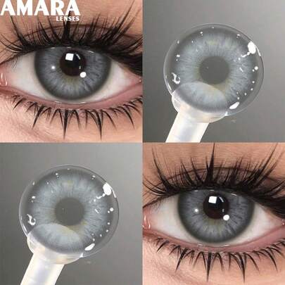 AMARA 1 par de lentes de contato coloridas cinza marrom, maquiagem para os olhos, lentes de contato gelatinosas, óculos anuais, lentes gelatinosas cosméticas