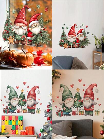Adesivo de janela de gnomo de Natal com boneco de gengibre - PVC com visibilidade dupla face, decoração autoadesiva removível para cozinha, sala de estar, quarto, sala de jantar, banheiro, decorações de Natal para deixar sua casa com aparência de nova