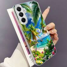Funda de Teléfono de Flores y Árboles de Playa para Samsung Galaxy A02 A03S A04 A05S A06 A13 A14 A15 A16 5G A21S A22 A23 A24 A25 A26 A32 A34 A35 A36 A50 A52 A53 A54 A55 A56 A73 S21 Ultra S22 Plus S23+ S24 FE S25 Funda Protectora Transparente Resistente a Impactos de TPU Creativa - Multicolor - Ver 3