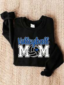 Volleyball Mom Sweatshirt, Proud Sport Mama Sweater, Volleyball Mom Of Player Crewneck, Game Day Sweatshirt For Sports Mom FZ-1090 SW-Unisex Vintage Cotton Tee Black White - Loose Fit For American Music Festival Camping & Shows Casual Crew Neck Sweatshirt Everyday Wear Oversized Crew Neck Sweatshirt With Slogan Graphic - 黑色 - 查看 5