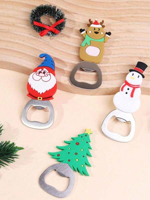 1 Stück Weihnachts-Flaschenöffner Kühlschrankmagnet: Weihnachtsmann, Elch, Weihnachtsbaum, Schneemann geformter Flaschenöffner Kühlschrankmagnet - Küchen- & Party-Gadgets - Edelstahl Flaschenöffner, Weihnachtsgeschenk