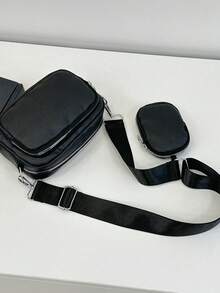 2pcs/Set Embroidered Strap Men's Mini Keychain Pouch Valentine'S Day Phone Bag - Black - View 7