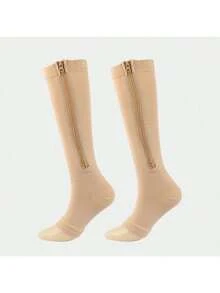 运动户外女式露趾压力袜 - 20-30mmHg 及膝支撑袜，侧拉链及膝袜，露趾设计，舒适透气 - 彩色 - 查看 7