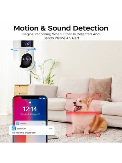 JOOAN 1PC Professional Dual Verlichting Security Camera, Sleek Zwart Outdoor IP66 Rating, 360° Pan/Tilt, Human Tracking, 5X Digital Zoom, Instant Alerts, Perfect Holiday Preparation view 6