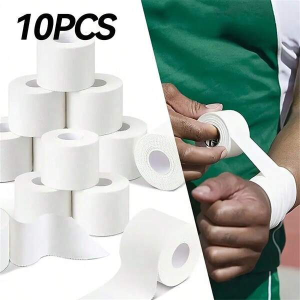 10PCS White Athletic Tape 2.5cm*1000cm Adhesive Sports Bandage, No Residue Easy To Peel Off, Best For All Athlete And Fitness Enthusiasts, Sports Wrist Arm Tie Strap Tape Binding Muscle Elastic Bandages