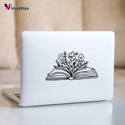 1 pieza Pegatina de pared con decoración de flor y libro, autoadhesiva y removible, adecuada para decoración de vehículos como automóviles, camiones, motocicletas, y también para decoración de paredes interiores y exteriores