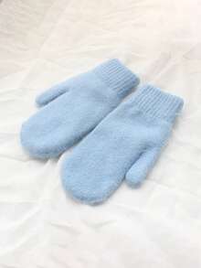 1 Pair Double Layered Velvet Thickened Warm Gloves Solid Color Versatile Cold Protection Gloves For Outdoor Cycling Winter Warm Unisex Plush Lining Mittens Birthday Christmas Gifts