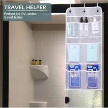Mesh Shower Caddy Hanging For Cruise RV Camper Bathroom, Different Pockets Mesh Shower Organizer Travel With Over Door Hooks And Shower Curtain Hooks - 白色 - 查看 3