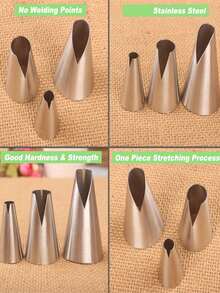 3pcs V-Shaped Piping Tips, Stainless Steel Material | Cake Decorating Piping Tips, Cream Frosting Piping Tips, Suitable For Cupcakes, Cakes, Cookies - Silver - View 6