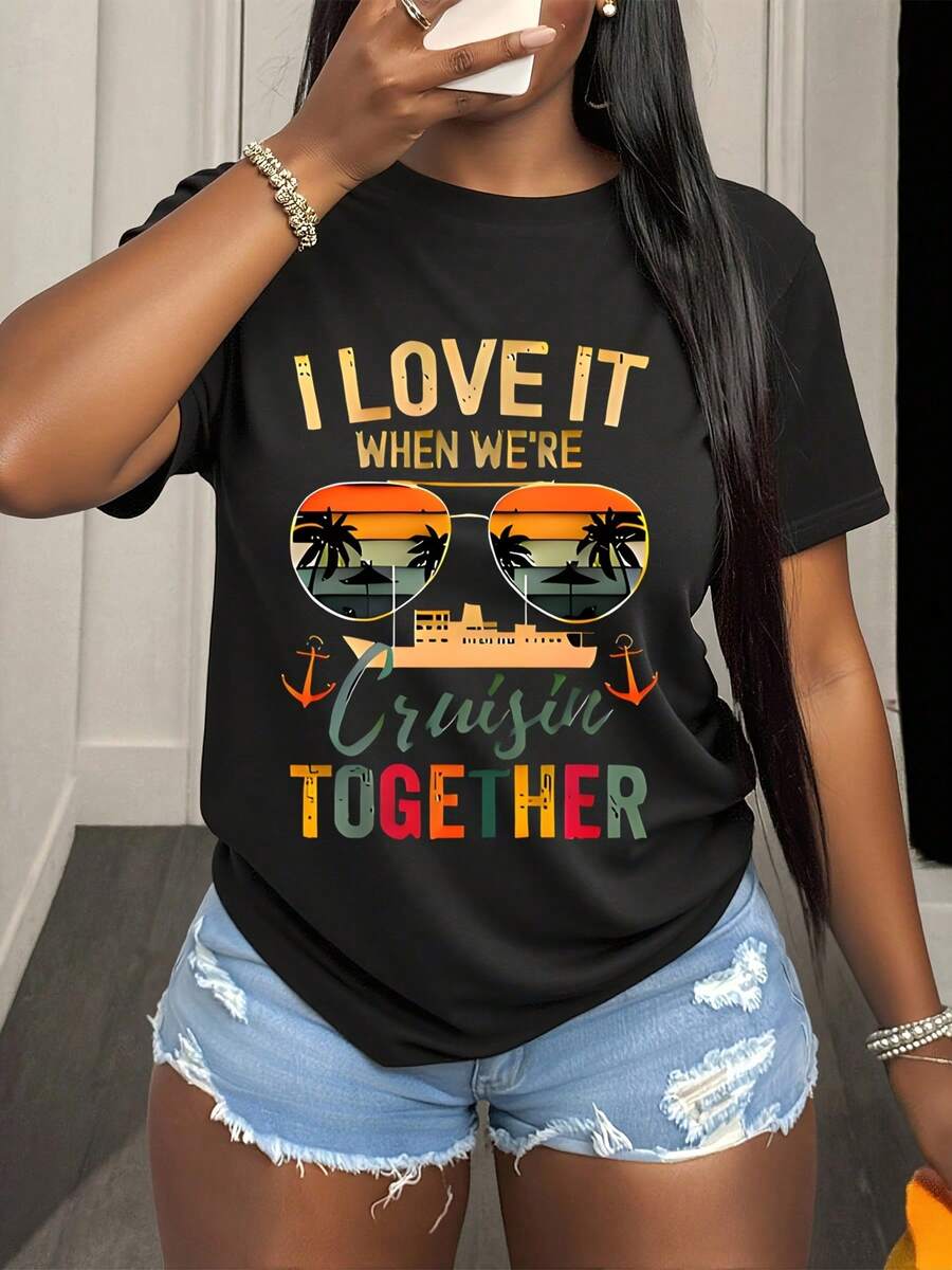 I Love It When We're Cruisin Together Cruise Shirt For Couples Vacation Travel Outfit Summer Beach Party Gift, 220g - 黑色 - 查看 1