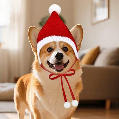 Pet Christmas Knit Hat Stripe Pattern Bell Decor Cap For Small Cats Dog Photo Props