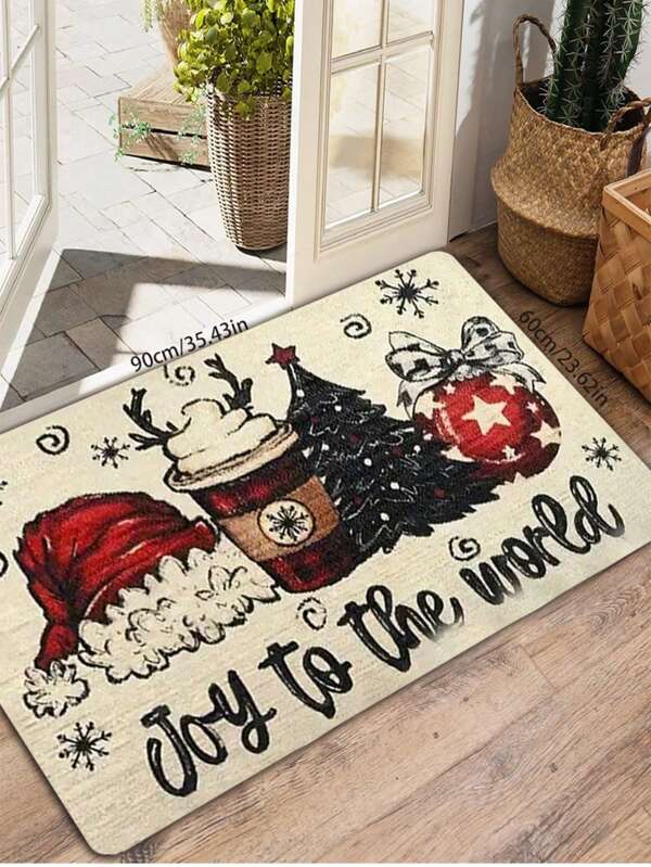 1pc Christmas Themed Printed Doormat - Santa Hat, Christmas Tree, Coffee Cup Pattern, Machine Washable, Suitable For Living Room, Bedroom, Kitchen, Entryway, Christmas Home Decor, Soft Plush Material, Seasonal Decor, Holiday Shoppers, Doormat, Small Rug, Welcome Mat, Carpet, Outdoor Doormat, Kitchen Rug, Home Decor, Front Door Mat, Area Small Rug, Outdoor Mat, Home Decoration, Area Rug, Garden Rug, Washable Carpet