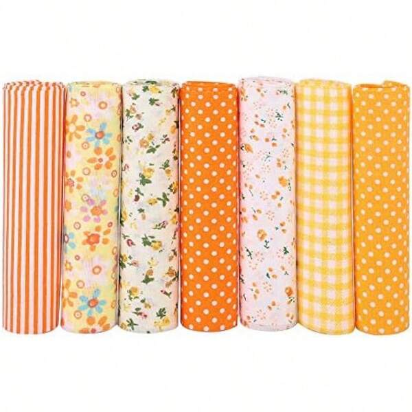 7 unids Diferente Patrón Patchwork Tela 100% Algodón Amarillo Batiks Costura Scrapbooking Acolchar Artcraft para Coser Craft Cloth DIY Wallet Cojín cubierta(25 * 25cm),Espátulas de Arte