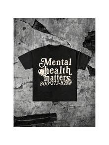 T-shirt à manches courtes col rond en coton imprime 220g "Mental Health Matters" pour hommes, mode d'ete - Noir - Voir 1