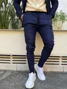 Men's Set Blazer Pants Slim Suit Formal Fashion - 藏蓝色 - 查看 3