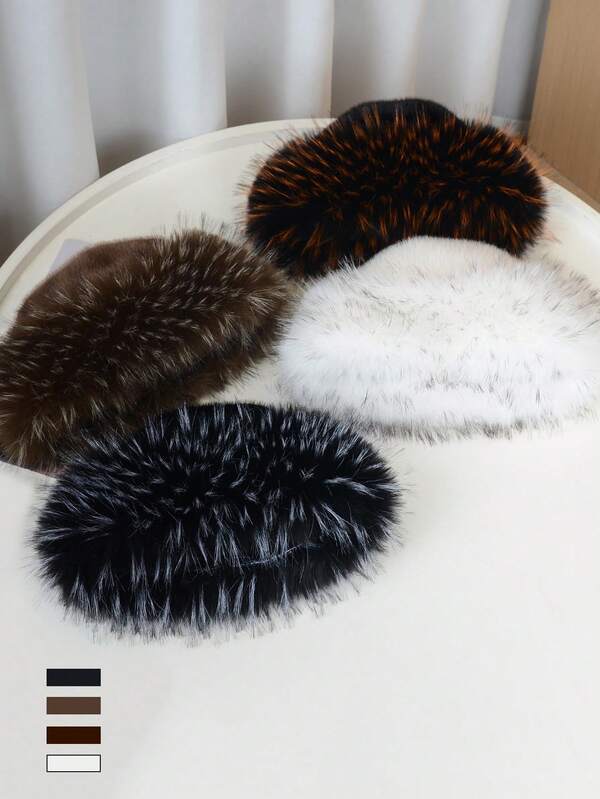 1 pieza Sombrero de cubo de piel sintética de visón mongol, nuevo sombrero de cubo de piel de visón para mujer con gran circunferencia de cabeza, calentador de orejas, gorra cálida, otoño/invierno
