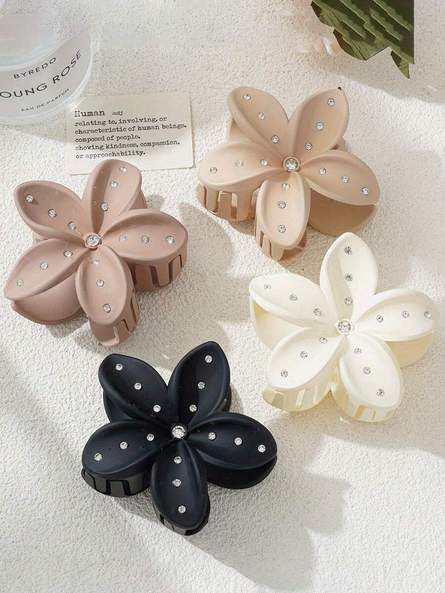 4 buc cleme de păr decorate cu stras kaki, potrivite pentru diverse coafuri și ocazii, cleme elegante cu gheare, accesorii de păr de iarnă, tip Clutch de păr la modă