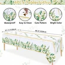 Paquete de 4 manteles Desechables de plástico con Hojas de eucalipto, 86.6 x 51.1 Pulgadas, para Shower,, hogar, cumpleaños,, decoración de Mesa - Eucalipto - Ver 4