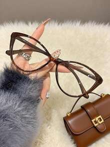 1 Pair Women's Blue Light Absorbing Eyewear - Polished Cat Eye Big Frame Glasses For Computer Use & Vision Care |   Back To School, Fall, Christmas - màu đen - Xem 1