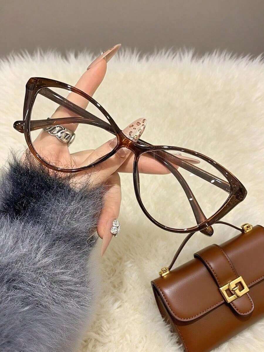 1 Pair Women's Blue Light Absorbing Eyewear - Polished Cat Eye Big Frame Glasses For Computer Use & Vision Care |   Back To School, Fall, Christmas - màu đen - Xem 1