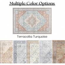 5x7 Washable Boho Neutral Vintage Rustic Earth Tone Area Rug With Rust Terracotta Pattern For Living Room, Dining Room, Bedroom - Light Tan Brown Beige, Modern Farmhouse Style - Terracotta Turquoise - View 6