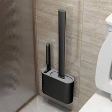1pc Durable Black Silicone Toilet Brush With Wall Mount Storage Holder - Flat Head Design, Suitable For Bathroom And Kitchen Cleaning, Easy Hanging Storage, Bathroom Cleaning Tool | Modern Bathroom Accessory | Sturdy Silicone Toilet Brush And Holder, All Season Use, Bathroom Cleaning Tool, Bathroom Essential, Toilet Cleaning Tool, Cleaning Product, Toilet Cleaning Product