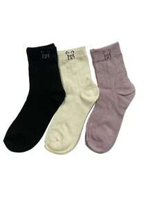 3 Pares de Meias Térmicas Forradas Altas até o Meio da Panturrilha com Padrão Aleatório de Urso, Outono/Inverno - Multicolorido - Visão 6