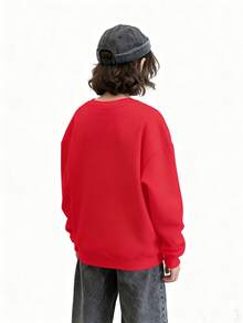 Nueva sudadera roja de otoño/invierno, con un estampado de letras creativo, fresco y natural, un estampado único, estilo retro americano, estilo urbano adorable, tejido de algodón de alta calidad, cómoda e informal, estilo urbano dulce y moderno, relajada y fácil de combinar, adecuada para la calle, informal, para ir al trabajo y para estar en casa, estilo Y2K, sudadera roja para niños. - Rojo - Ver 2