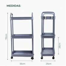 Carrito Organizador de 3 Niveles con Ruedas, Color A Elegir. Carrito de Cocina, Multifuncional de Plástico, Carrito de Almacenamiento. (Gris) - Gris - Ver 3