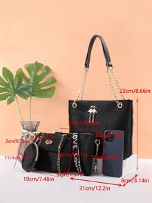 Bộ túi xách thời trang công sở, túi đeo chéo, túi đeo vai, túi tote siêu nhỏ tiện dụng dành cho nữ - màu đen - Xem 5