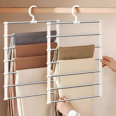 1/2 件多层裤架，折叠式不锈钢裤架，节省空间的衣柜整理器，适用于牛仔裤、紧身裤、毛巾、长裤、围巾和领带 | 家庭存储和整理用品，衣柜整理器
