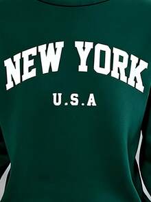 欧美风女童休闲字母印花上衣和裤子套装 - 綠色 - 查看 5