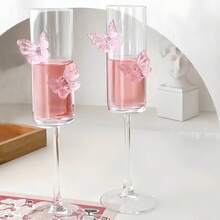 1/2/4pcs Butterfly Champagne Elegant Glass Goblets, Suitable For Wine, Beverage, Juice, Princess Style