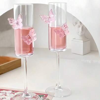 1/2/4pcs Butterfly Champagne Elegant Glass Goblets, Suitable For Wine, Beverage, Juice, Princess Style