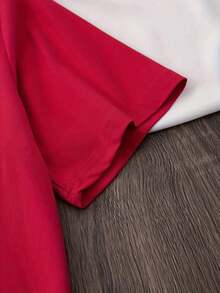 Tops4074 Printed Round Neck T-Shirt Casual Short Sleeve Top Loose And Comfortable Summer - [紅色的] - 查看 5