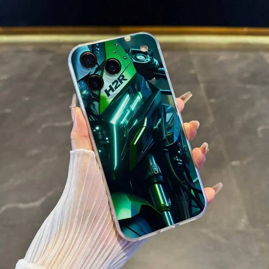 Custodia per telefono Kawasaki H2R Motorcycle, compatibile con 17, 16, 15, 14, 13, 12, 11 Pro, Max, Plus, X, XS, XR, SE4, E Mini, cover trasparente e morbida - Z4 - Visualizzare 1