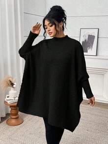 Plus Size Women Casual Warm Knitted Cardigan Sweater, Autumn/Winter Black Spring - Black - View 3