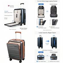 Carry On Luggage 22x14x9 Airline Approved FLO5 Expandable Polycarbonate Suitcase With Front Pocket FX-Core Brown-Black 20 Inch - 棕黑色 - 查看 1