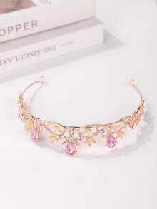 1pc Elegant Crystal Crown Hair Accessory, Suitable For Girls Outdoor, Photo Shooting, Piano Performance - Pink - View 6