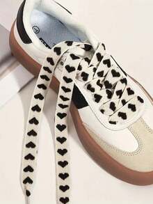1 par de cordones de colores con forma de corazón, cordones planos de moda adecuados para zapatillas, zapatos de lona, sudaderas, cordones - Blanco y Negro - Ver 3