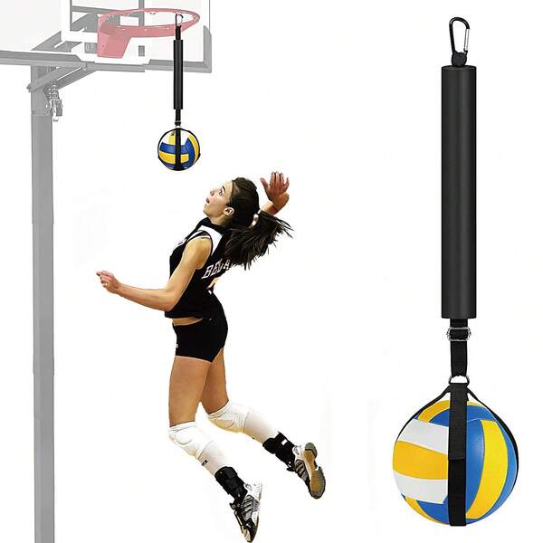1pc Adjustable Volleyball Training Device With Foam Handles And Metal Clamp - Black, Hanging Jump Practice Tool For Basketball, Soccer And Volleyball Skills, Volleyball Accessory