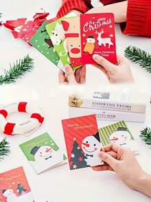 10pcs/20pcs/30pcs Christmas Mini Notebooks, Snowman & Santa Claus Pattern Memo Pads, Christmas Themed Pocket Notebooks, Holiday Party Favors