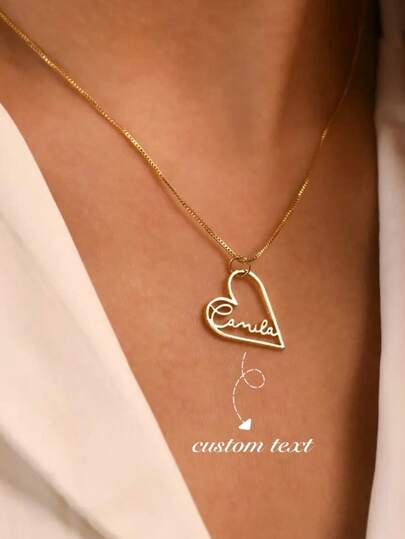 1 Heart-Shaped Necklace With A Designated Name, Carved Heart-Shaped Necklace, Customized Letter Necklace, Couple Necklace, Heart-Shaped Pendant, Minimalist Gift, Gift For Her