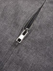 LOOKUN 复古硬币图案男士夹克，纯色简约拉链领长袖外套，春秋季 - 淺灰色 - 查看 5